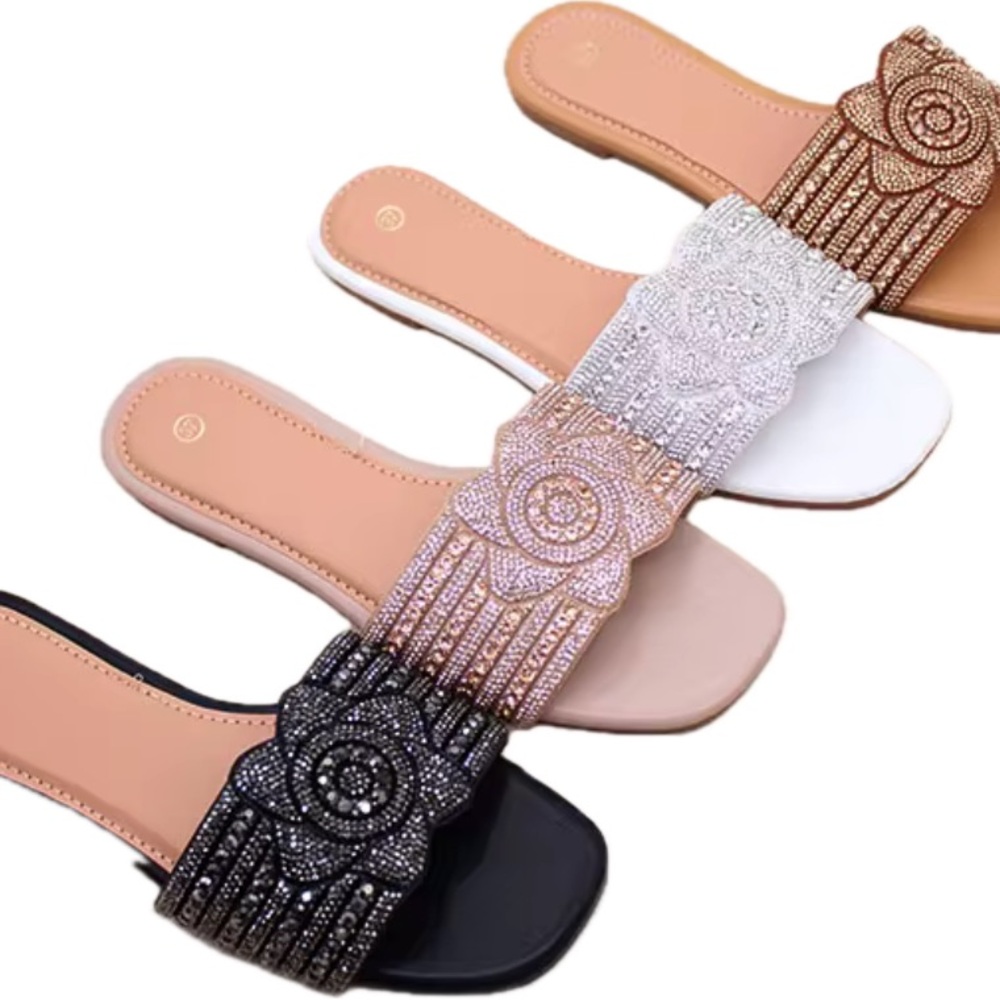 4pcs Elegant Women's Slide Sandals with Floral Design